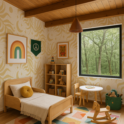 Lunar Leaf Wallpaper, beige and lemon