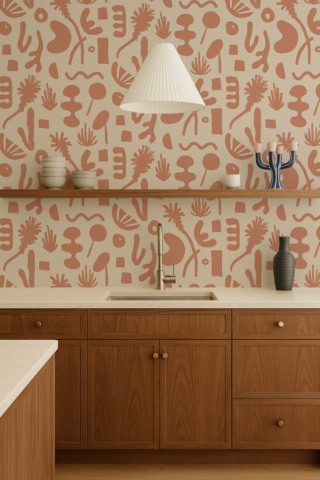 Pool Side Wallpaper, tan and terra cotta