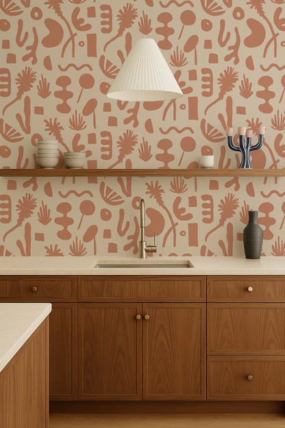 Pool Side Wallpaper, tan and terra cotta