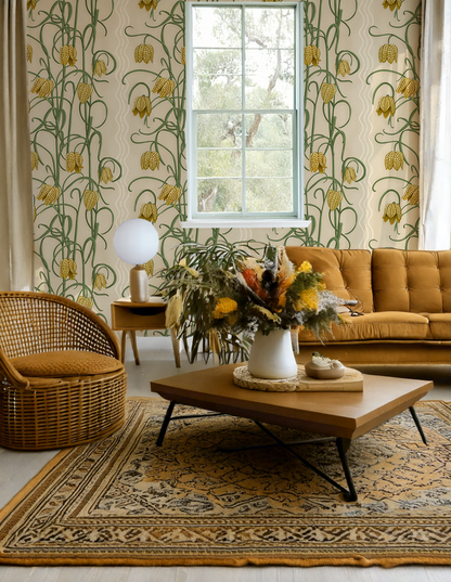 Campanas Wallpaper, tan and ocher
