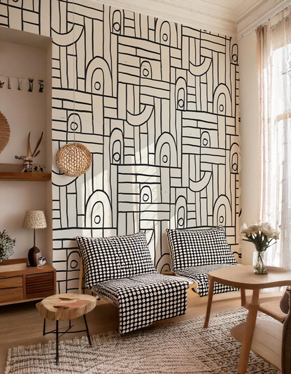 Deco Tile Wallpaper, white and black