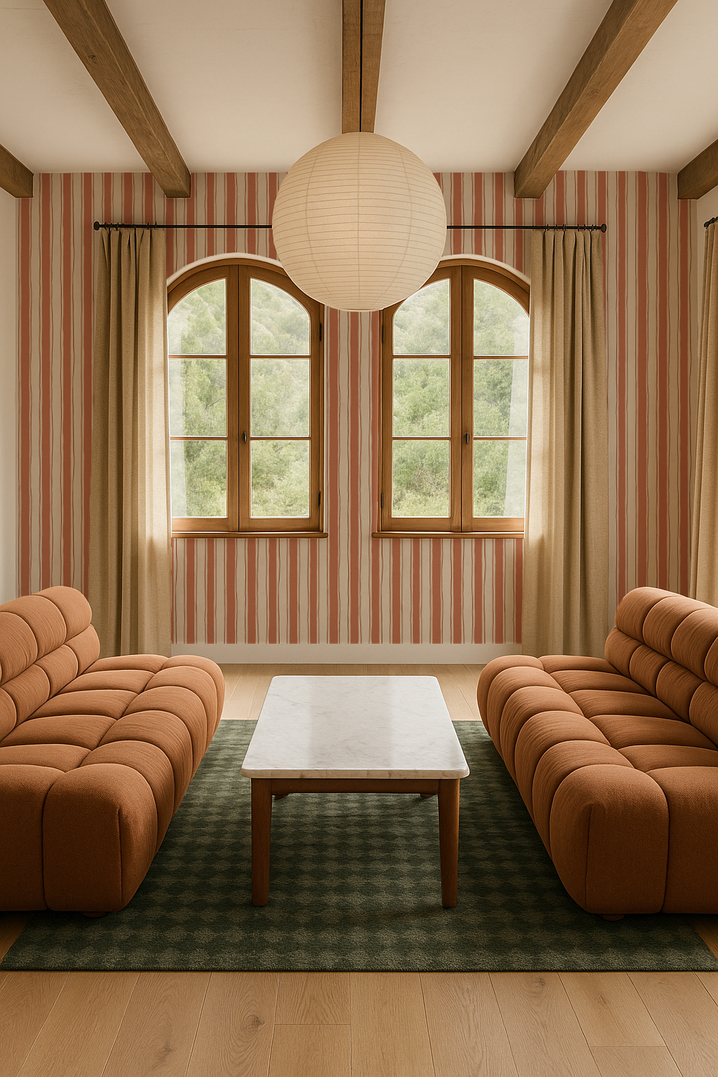Riviera Stripe Wallpaper, off-white and rust