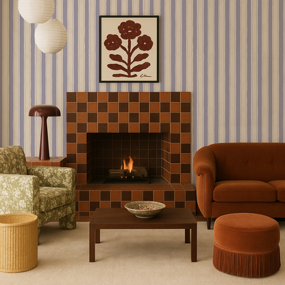 Riviera Stripe Wallpaper, off-white and lavender