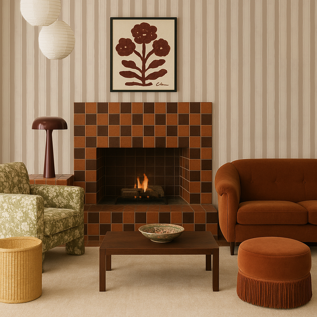 Riviera Stripe Wallpaper, off-white and tan