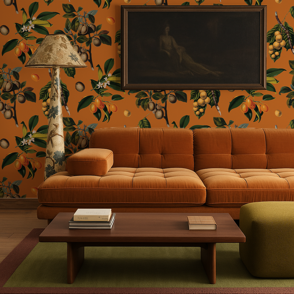 Vintage Orchard Wallpaper, orange