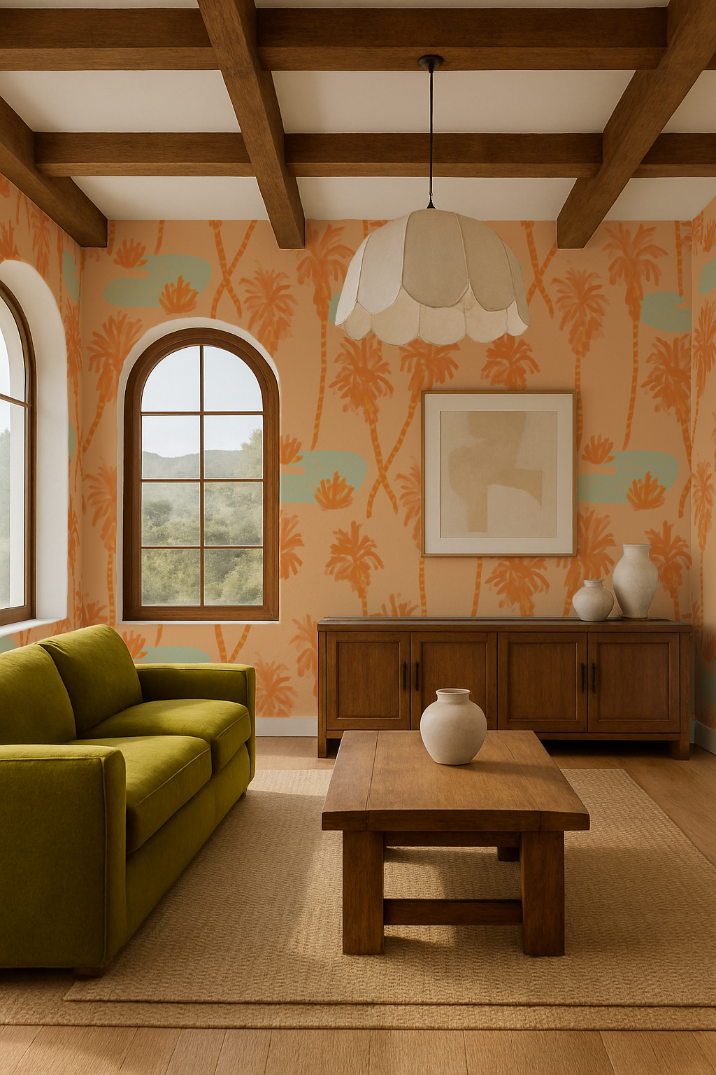 Palm Oasis Wallpaper, peach