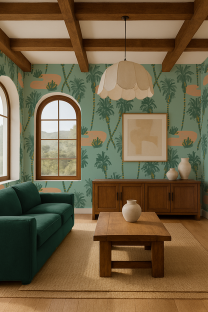 Palm Oasis Wallpaper, teal