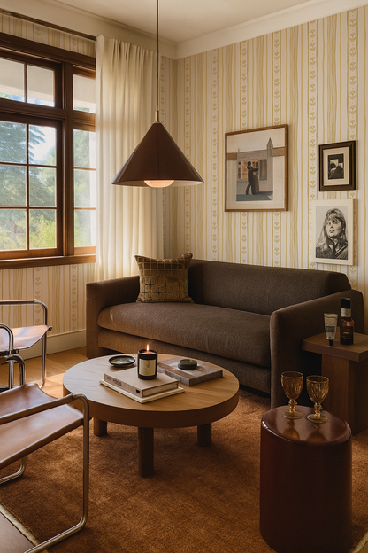 Daisy Chain Stripe Wallpaper, beige and butter yellow