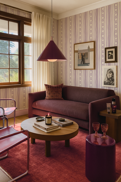 Daisy Chain Stripe Wallpaper, beige and lavender