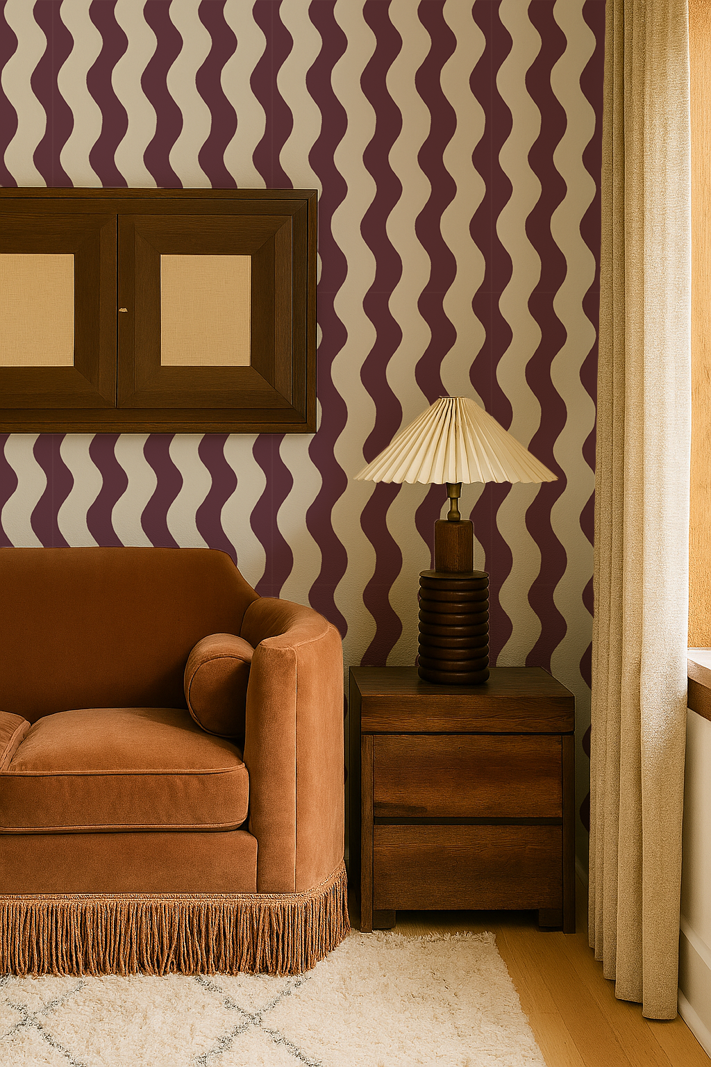 Ziggy Stripe Wallpaper, white and basil purple