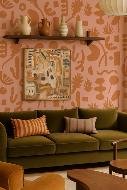 Pool Side Wallpaper, pink & orange