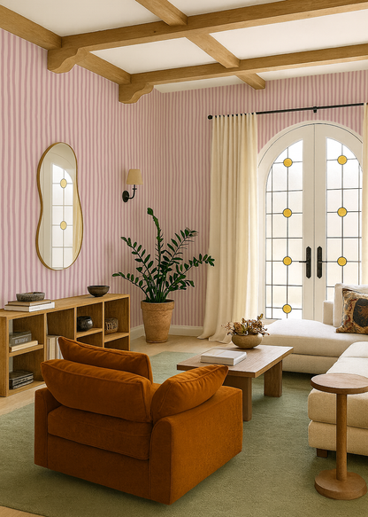 Dolce Stripe Wallpaper, primrose pink