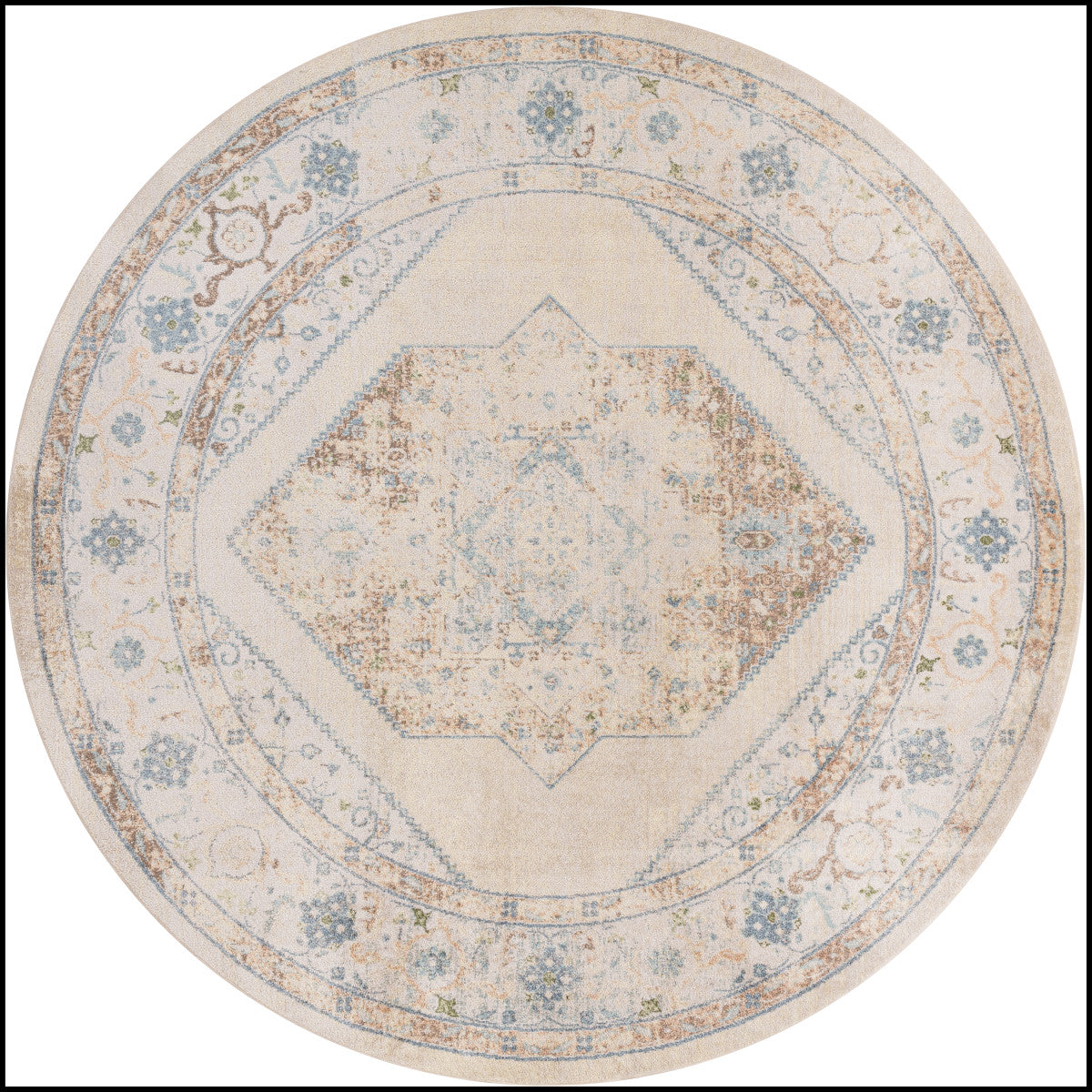 Nourison Astra Ivory & Blue Pet Friendly Machine Washable Rug - 5'3" Round