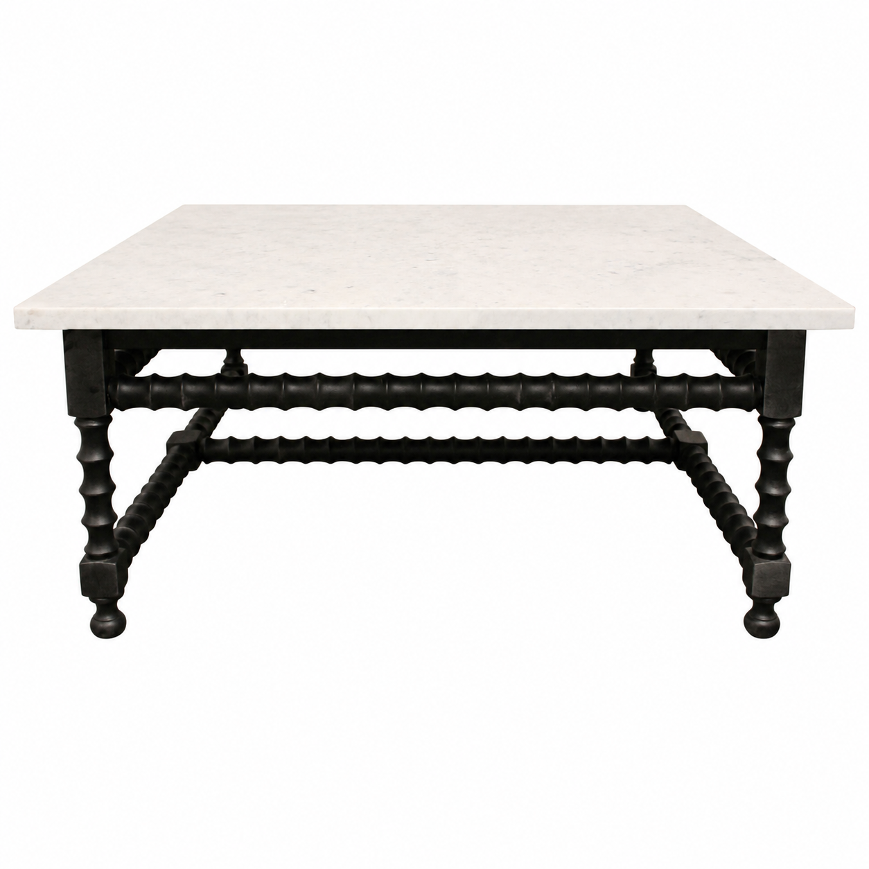 White & Black Genuine Marble & Solid Wood Square Coffee Table