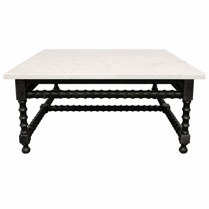 White & Black Genuine Marble & Solid Wood Square Coffee Table