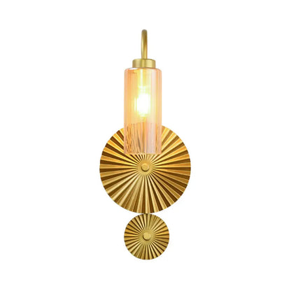 Mid Century Brass Gooseneck Wall Lamp with Glass Shade