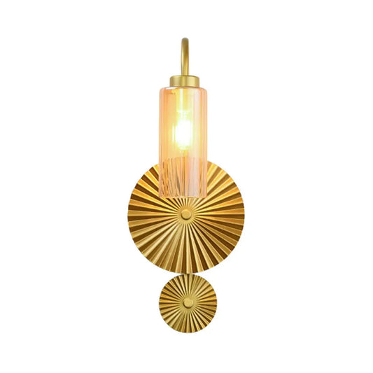 Mid Century Brass Gooseneck Wall Lamp with Glass Shade