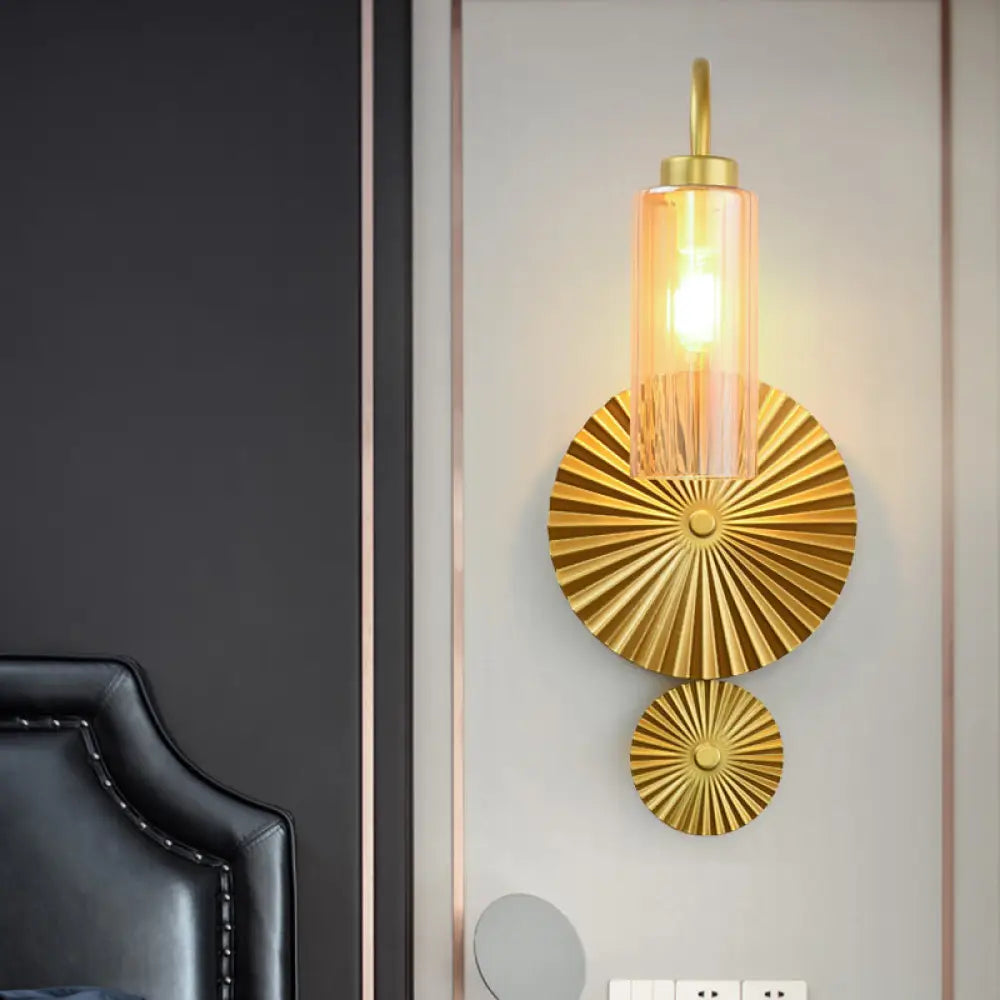 Mid Century Brass Gooseneck Wall Lamp with Glass Shade