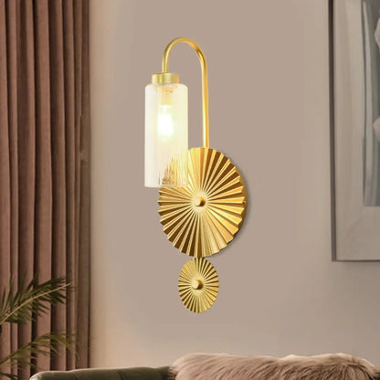 Mid Century Brass Gooseneck Wall Lamp with Glass Shade
