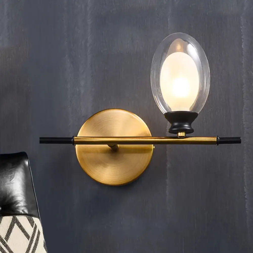 Mid Century Brass Wall Lamp with Dual Oval Glass Shade