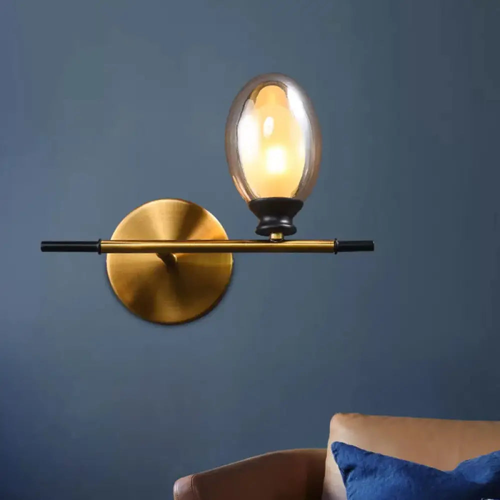 Mid Century Brass Wall Lamp with Dual Oval Glass Shade