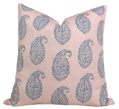 Kashmir Paisley Pillow in Pink + Blue