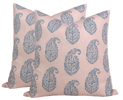 Kashmir Paisley Pillow in Pink + Blue