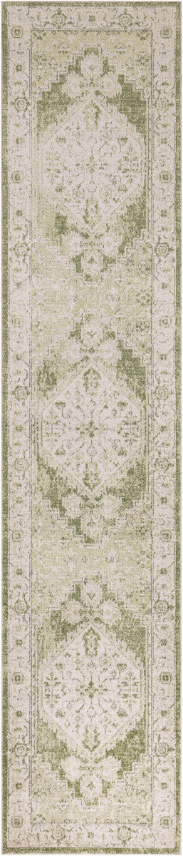 Nourison Astra Ivory & Green Pet Friendly Machine Washable Rug - 2'2" x 8'