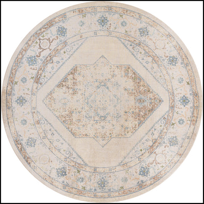 Nourison Astra Ivory & Blue Pet Friendly Machine Washable Rug - 7'10" Round