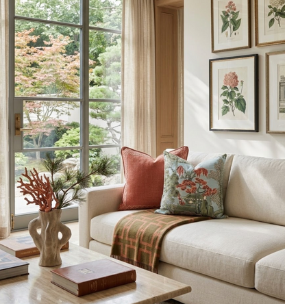 Asian Scenic Pillow in Robins Egg