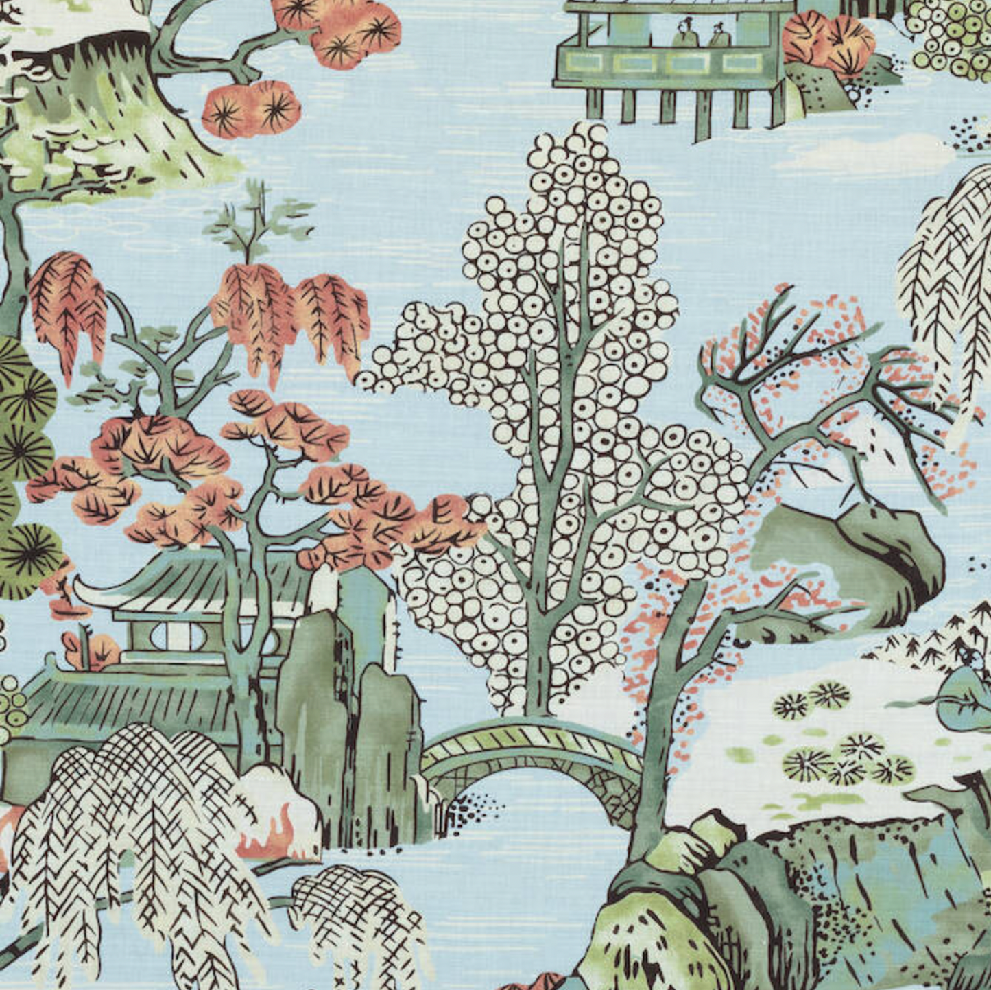 Asian Scenic Pillow in Robins Egg