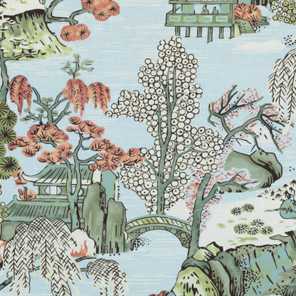 Asian Scenic Pillow in Robins Egg