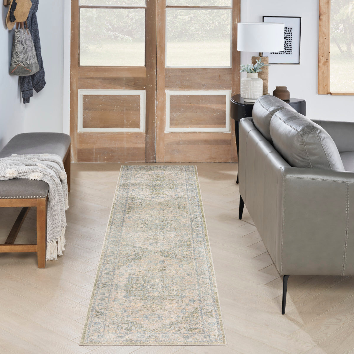 Nourison Astra Blue & Green Pet Friendly Machine Washable Rug - Room Scene
