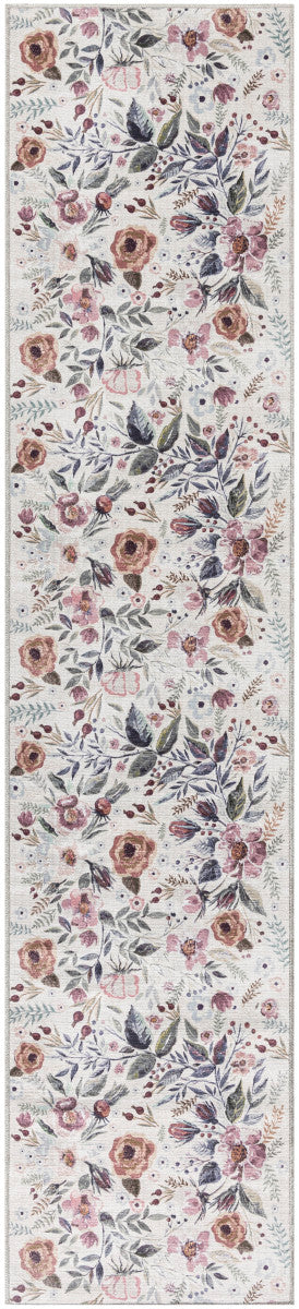 Nourison Ivory & Pink Machine Washable Rug - 2'2" x 8'