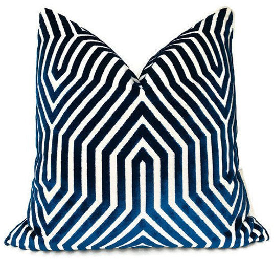 Vanderbilt Velvet Pillow in Navy Blue