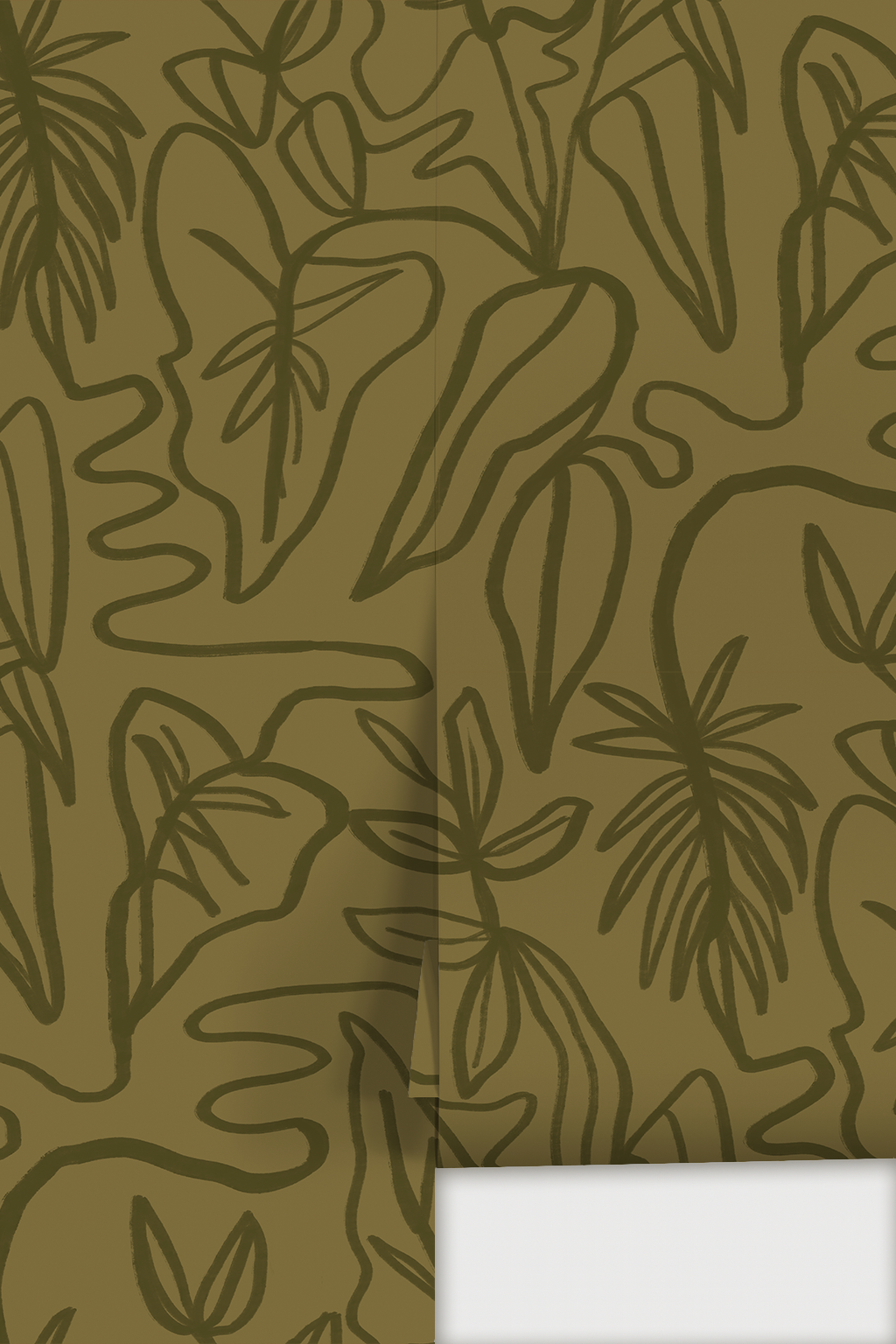 Inked Foliage Wallpaper, olive green