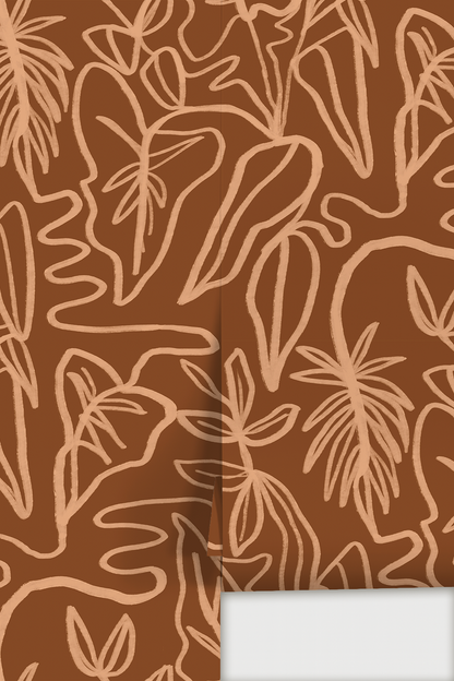 Inked Foliage Wallpaper, rust and peach