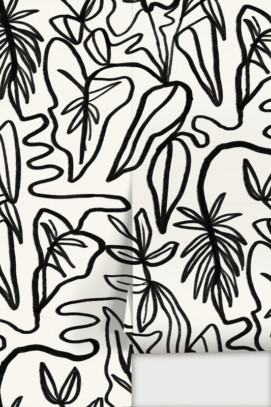Inked Foliage Wallpaper - White & Black