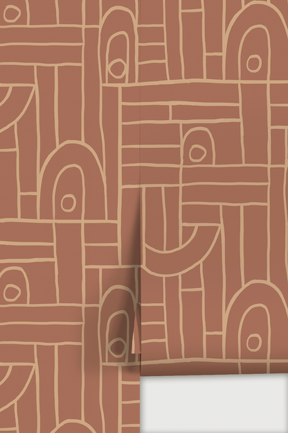 Deco Tile Wallpaper, terra cotta and peach