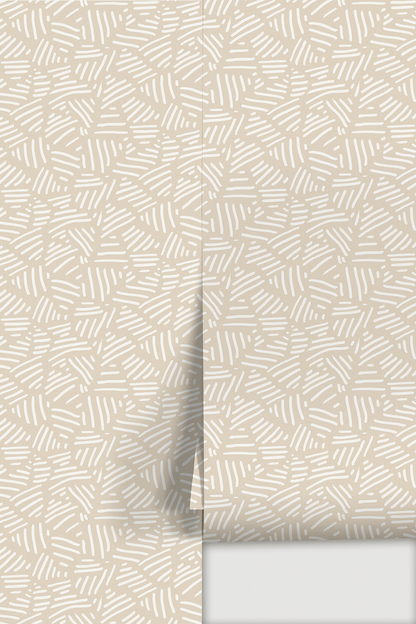 Simple Stripes Wallpaper, tan and white