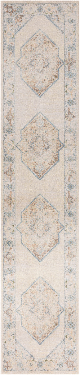 Nourison Astra Ivory & Blue Pet Friendly Machine Washable Rug - 2'2" x 8'