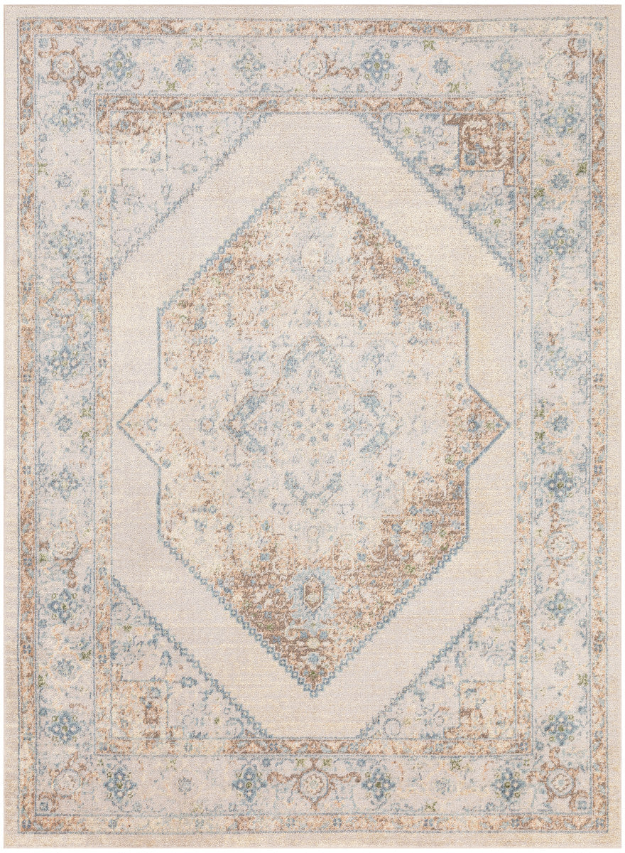 Nourison Astra Ivory & Blue Pet Friendly Machine Washable Rug - 5'3" x 7'