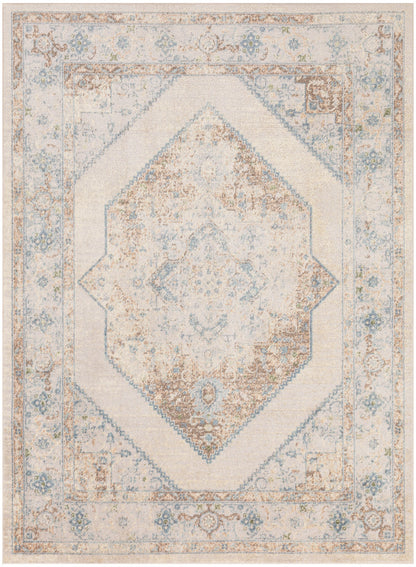 Nourison Astra Ivory & Blue Pet Friendly Machine Washable Rug - 5'3" x 7'